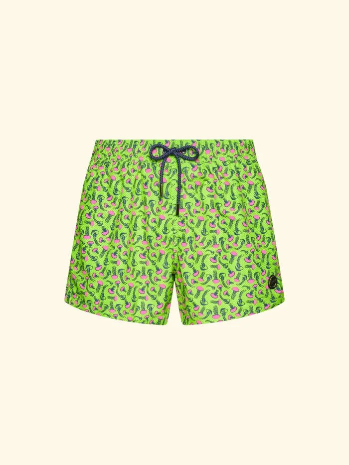 COSTUME UOMO EFFEK PANTALONCINO VERDE ACCESO CON FANTASIA DI MICRO MEDUSE FUCSIA - immagine 3