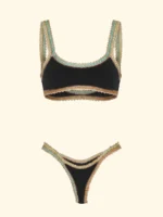 COSTUME DONNA EFFEK TOP E BRASILIANA NERO CON PASSAMANERIA COLORATA - immagine 3