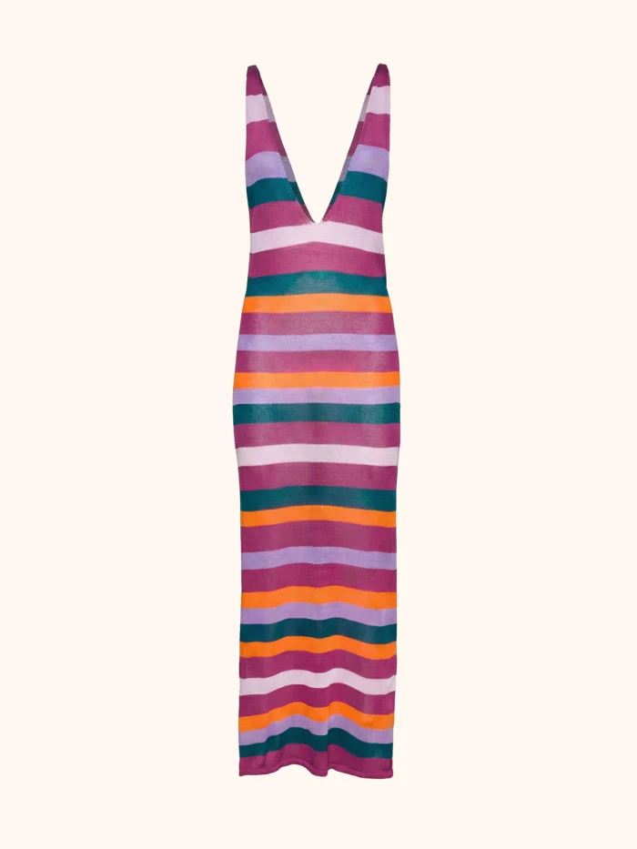 ABITO LUNGO A CANOTTA ME FUI IN MAGLIA A RIGHE VIOLA, VERDE, LILLA E ARANCIO - immagine 3