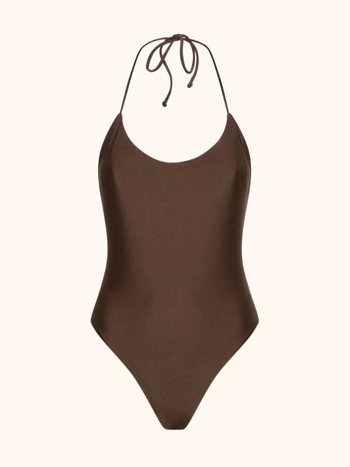 COSTUME DONNA ME FUI INTERO SEMPLICE TINTA UNITA MARRONE - immagine 3