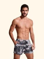 COSTUME UOMO EFFEK DELLA STAGIONE ESTATE 2026. PANTALONCINO FANTASIA PAISLEY DAI COLORI NERO, GRIGIO E BIANCO
