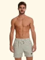 COSTUME UOMO EFFEK DELLA STAGIONE ESTATE 2026. PANTALONCINO CON COTONE A RIGHE NEI COLORI PANNA E VERDE