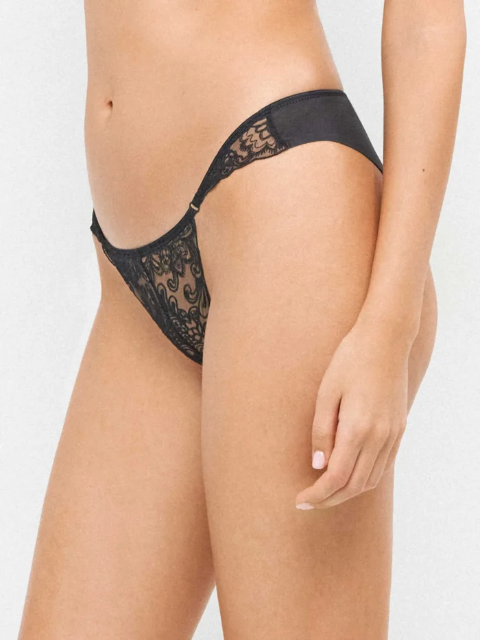 COMPLETO INTIMO DONNA GISELA BUSTIER NON IMBOTTITO E BRASILIANA PIZZO E TULLE NERO - immagine 6
