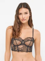 COMPLETO INTIMO DONNA GISELA BUSTIER NON IMBOTTITO E BRASILIANA PIZZO E TULLE NERO - immagine 2