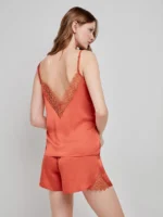 PIGIAMA DONNA GISELA CANOTTA SPALLINA STRETTA E SHORT IN SIMIL RASO E PIZZO COLOR ARANCIO BRUCIATO - immagine 3
