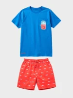 PIGIAMA UOMO GISELA IN COTONE MAGLIETTA BLU E SHORT ROSSO A FANTASIA - immagine 6