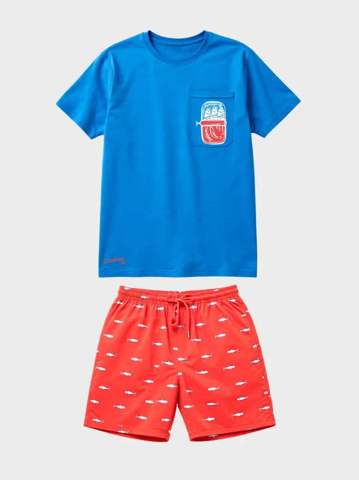 PIGIAMA UOMO GISELA IN COTONE MAGLIETTA BLU E SHORT ROSSO A FANTASIA - immagine 6