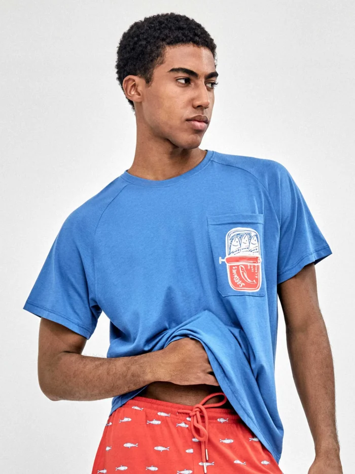 PIGIAMA UOMO GISELA IN COTONE MAGLIETTA BLU E SHORT ROSSO A FANTASIA - immagine 2
