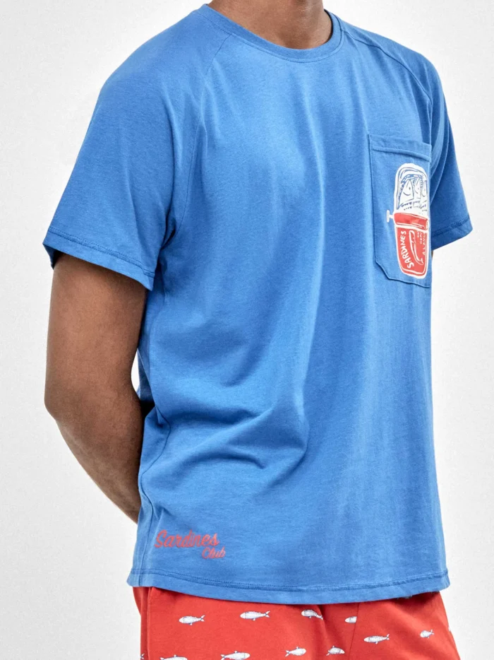 PIGIAMA UOMO GISELA IN COTONE MAGLIETTA BLU E SHORT ROSSO A FANTASIA - immagine 3