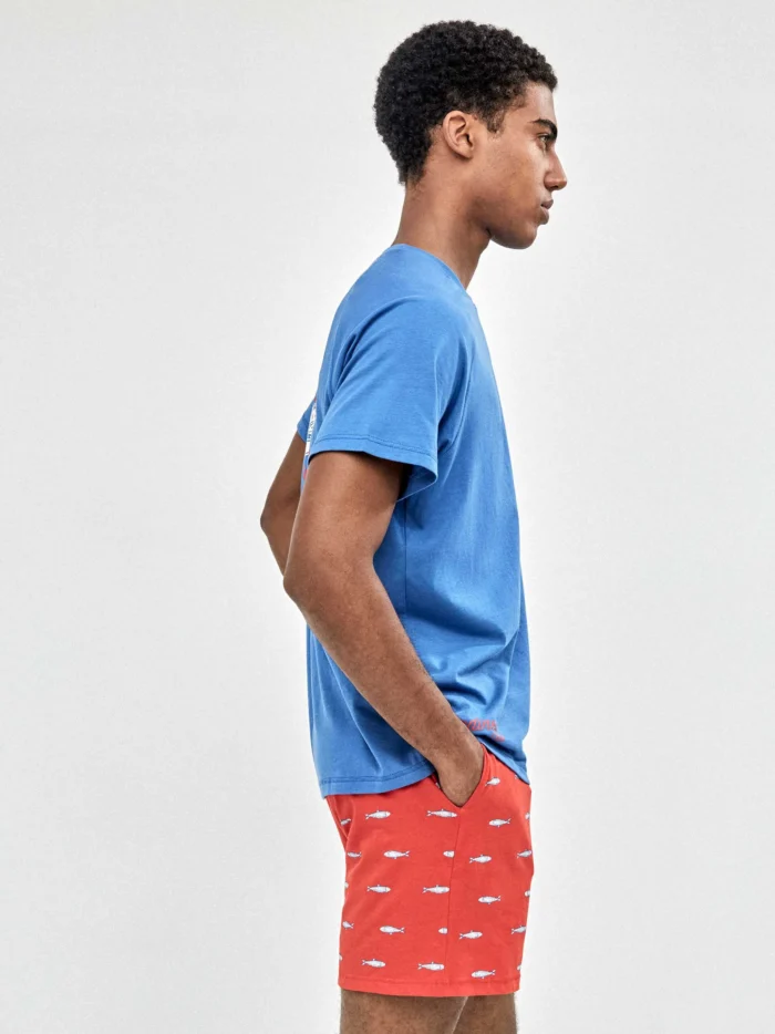 PIGIAMA UOMO GISELA IN COTONE MAGLIETTA BLU E SHORT ROSSO A FANTASIA - immagine 5
