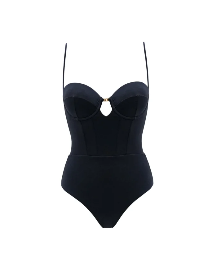 COSTUME DONNA MATINEE INTERO CON BALCONCINO LYCRA LUCIDA NERA - immagine 3