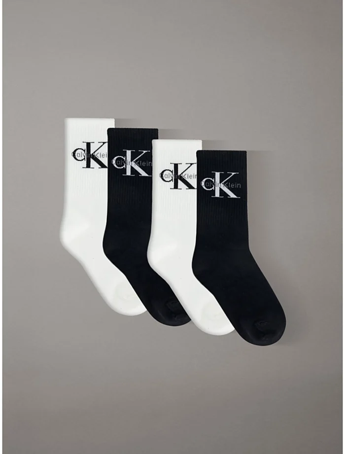 CALZINI UOMO CALVIN KLEIN IN SPUGNA LEGGERA CONFEZIONE IN LATTA DA 4 DUE BIANCHI E DUE NERI CLASSICO LOGO - immagine 3