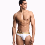 SLIP UOMO EMPORIO ARMANI IN COTONE BIANCO CON BANDA DORATA E LOGO CENTRALE SUL DAVANTI. INVERNO 2026