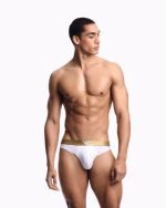 SLIP UOMO EMPORIO ARMANI IN COTONE BIANCO CON BANDA DORATA E LOGO CENTRALE SUL DAVANTI. INVERNO 2026