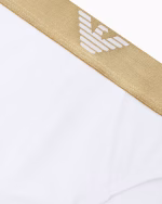 SLIP EMPORIO ARMANI IN COTONE BIANCO CON BANDA DORATA E LOGO CENTRALE - immagine 2