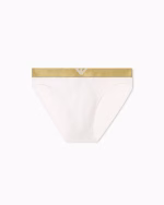 SLIP EMPORIO ARMANI IN COTONE BIANCO CON BANDA DORATA E LOGO CENTRALE - immagine 3