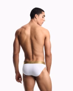 SLIP EMPORIO ARMANI IN COTONE BIANCO CON BANDA DORATA E LOGO CENTRALE - immagine 4