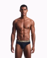 3 SLIP UOMO EMPORIO ARMANI IN COTONE BLU CON BANDA DORATA - immagine 2