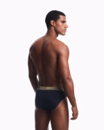 3 SLIP UOMO EMPORIO ARMANI IN COTONE BLU CON BANDA DORATA - immagine 4