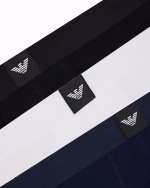 3 BOXER UOMO EMPORIO ARMANI IN COTONE CON LOGO NUOVO BIANCO, BLU E NERO - immagine 3