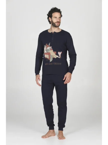 PIGIAMA UOMO HAPPY PEOPLE IN CALDO COTONE DELLA COLLEZIONE INVERNO 2026. COLORE BLU "ME & TEDDY"