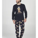 PIGIAMA UOMO HAPPY PEOPLE IN CALDO COTONE DELLA COLLEZIONE INVERNO 2026. COLORE BLU PANTALONE A STAMPA "UN ABBRACCIO NON HA BISOGNO DI PAROLE"