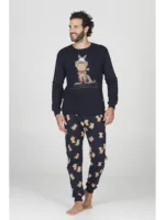 PIGIAMA UOMO HAPPY PEOPLE IN CALDO COTONE DELLA COLLEZIONE INVERNO 2026. COLORE BLU PANTALONE A STAMPA "UN ABBRACCIO NON HA BISOGNO DI PAROLE"