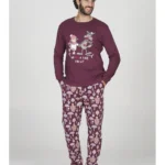 PIGIAMA UOMO HAPPY PEOPLE IN CALDO COTONE DELLA COLLEZIONE INVERNO 2026. COLORE MELANZANA CON PANTALONE A SCACCHI "ANDIAMO A FARE I PORCINI"