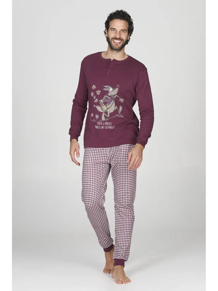 PIGIAMA UOMO HAPPY PEOPE COLOR MELANZANA "FATE LARGO VADO IN LETARGO" - immagine 2