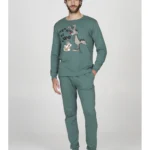 PIGIAMA UOMO HAPPY PEOPLE IN CALDO COTONE DELLA COLLEZIONE INVERNO 2026. COLORE VERDE "ATTENTI AL LUPO"