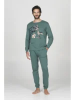 PIGIAMA UOMO HAPPY PEOPLE IN CALDO COTONE DELLA COLLEZIONE INVERNO 2026. COLORE VERDE "ATTENTI AL LUPO"