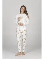 PIGIAMA DONNA HAPPY PEOPLE BIANCO CON PANTALONE CON GHIANDE "SE MI CERCHI SONO A LETTO CON L'ORSETTO" - immagine 2