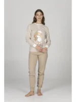 PIGIAMA DONNA HAPPY PEOPLE RIGHINE PANNA E BEIGE "SE MI CERCHI SONO A LETTO CON L'ORSETTO" - immagine 2