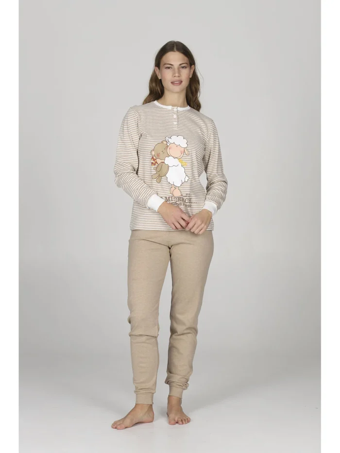 PIGIAMA DONNA HAPPY PEOPLE RIGHINE PANNA E BEIGE "SE MI CERCHI SONO A LETTO CON L'ORSETTO" - immagine 2