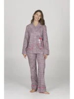 PIGIAMA DONNA HAPPY PEOPLE APERTO A SCACCHETTI VIOLA E BIANCHI - immagine 2