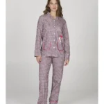 PIGIAMA DONNA HAPPY PEOPLE IN CALDO COTONE STAGIONE INVERNO 2026 APERTO A SCACCHETTI BIANCHI E VIOLA