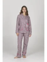 PIGIAMA DONNA HAPPY PEOPLE IN CALDO COTONE STAGIONE INVERNO 2026 APERTO A SCACCHETTI BIANCHI E VIOLA