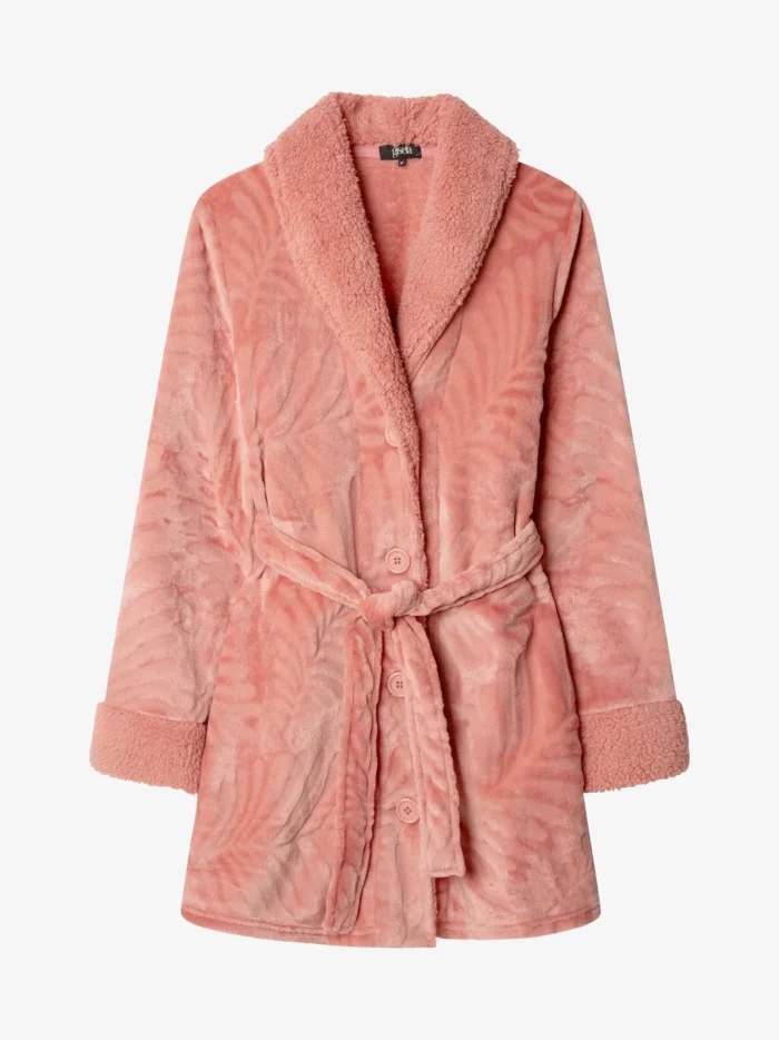 VESTAGLIA DONNA GISELA IN CORAL ROSA CON BOTTONI E CINTURA - immagine 5