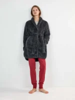 VESTAGLIA DONNA GISELA IN CORAL GRIGIO CON LEGGERO LUREX - immagine 3