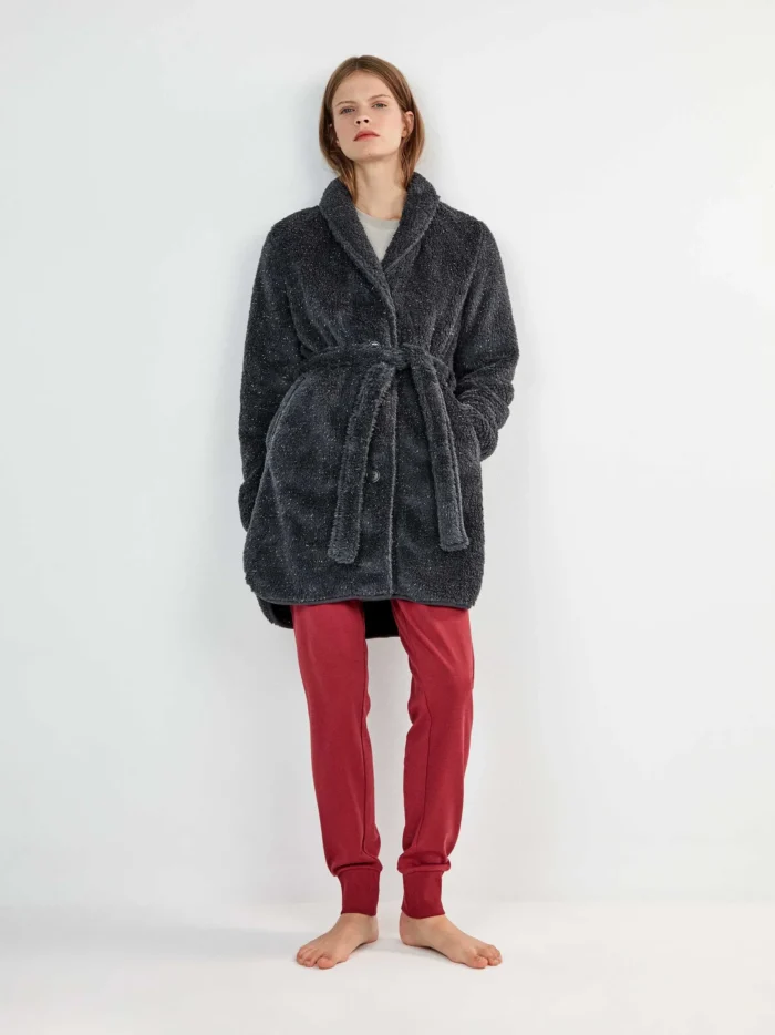 VESTAGLIA DONNA GISELA IN CORAL GRIGIO CON LEGGERO LUREX - immagine 3