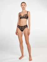 COMPLETO INTIMO DONNA GISELA BUSTIER IN PIZZO NERO E BASE COLOR CARNE E BRASILIANA IN PIZZO - immagine 2