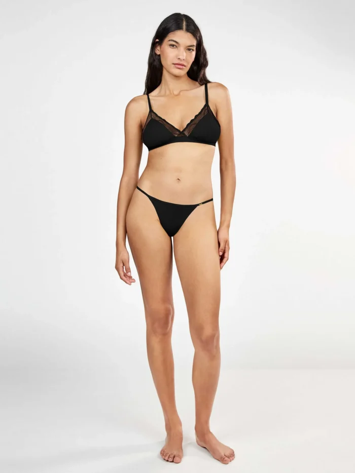 COMPLETO INTIMO DONNA GISELA NERO TRIANGOLO IN MICROFIBRA CON PIZZO INTORNO E BRASILIANA - immagine 4