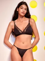 COMPLETO INTIMO DONNA GISELA NERO TRIANGOLO IN MICROFIBRA CON PIZZO INTORNO E BRASILIANA - immagine 2