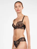 COMPLETO INTIMO DONNA GISELA BUSTIER IN PIZZO NERO E BASE COLOR CARNE E BRASILIANA IN PIZZO - immagine 4