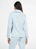 PIGIAMA DONNA GISELA APERTO CON PANTALONE LARGO A RIGHE AZZURRE IN COTONE ELASTICIZZATO - immagine 5