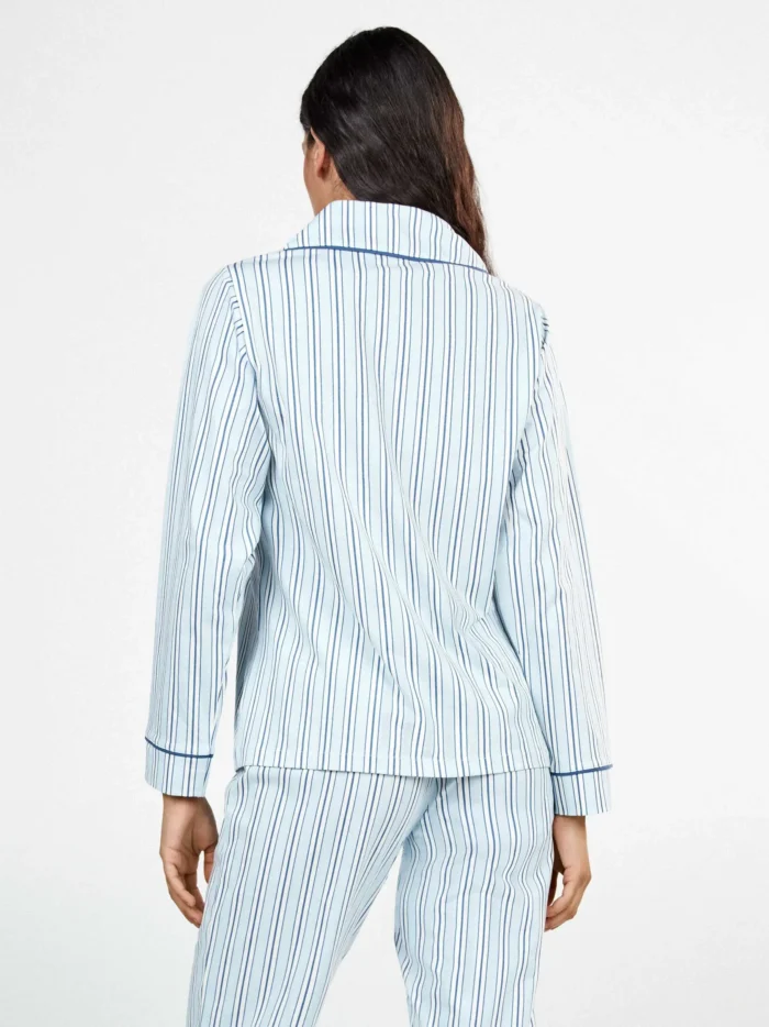 PIGIAMA DONNA GISELA APERTO CON PANTALONE LARGO A RIGHE AZZURRE IN COTONE ELASTICIZZATO - immagine 5