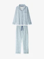PIGIAMA DONNA GISELA APERTO CON PANTALONE LARGO A RIGHE AZZURRE IN COTONE ELASTICIZZATO - immagine 6