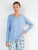 PIGIAMA DONNA GISELA IN LEGGERO CORAL AZZURRO E PANTALONE E FANTASIA - immagine 3