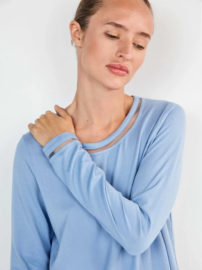 PIGIAMA DONNA GISELA IN LEGGERO CORAL AZZURRO E PANTALONE E FANTASIA - immagine 5