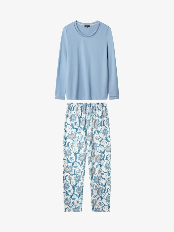 PIGIAMA DONNA GISELA IN LEGGERO CORAL AZZURRO E PANTALONE E FANTASIA - immagine 6